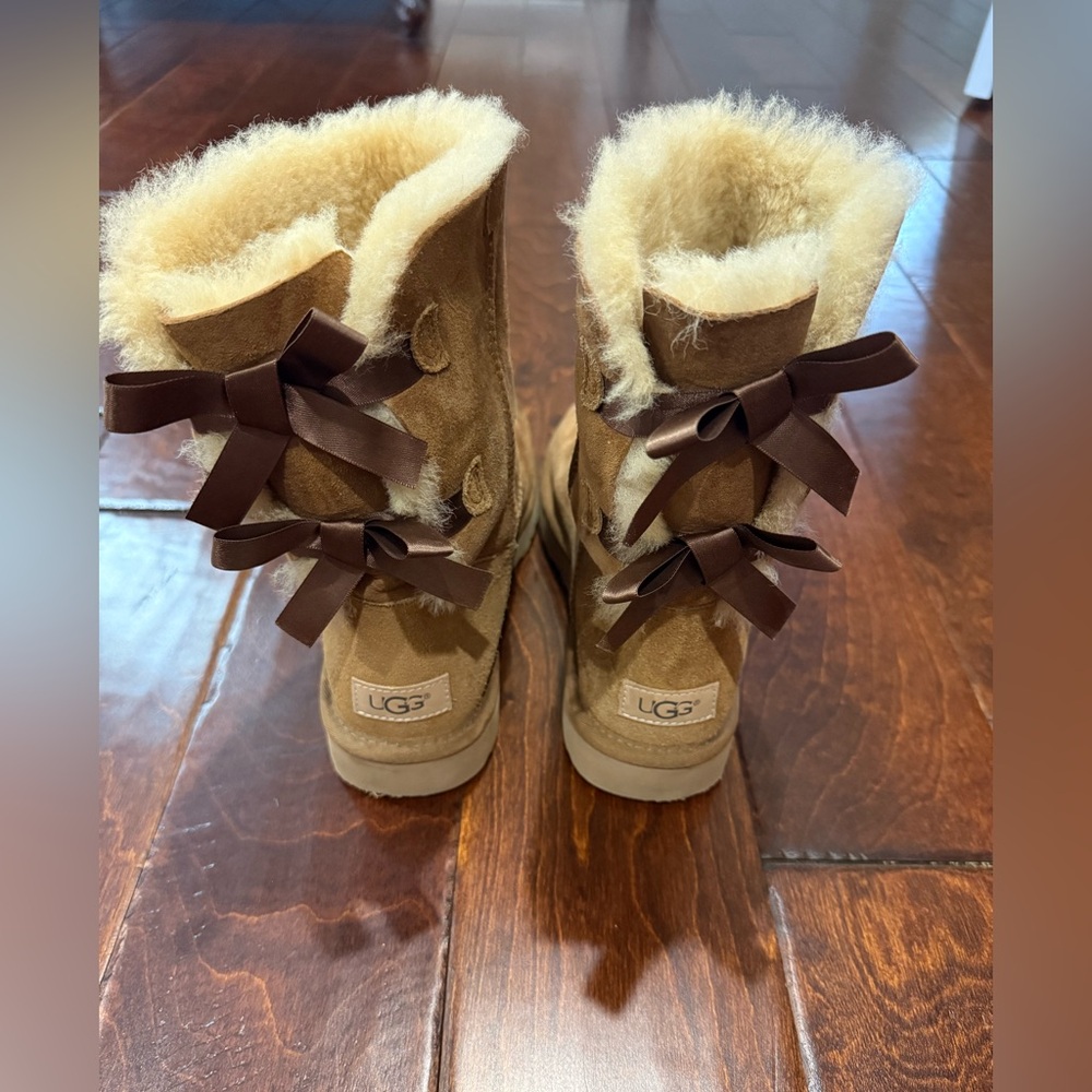 UGG Tan Shearling Boots with Bows